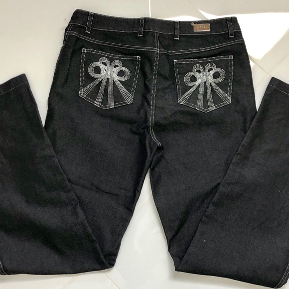 Escada Jeans 5-Pocket Flare Hem Black Wash Embroidery Pockets Size 40 - Picture 3 of 8